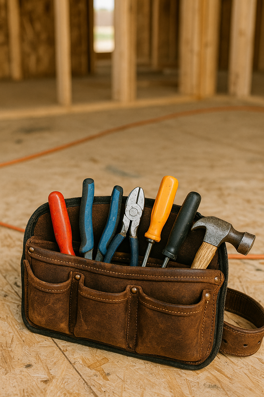 Close-up of electrician's tools on worksite